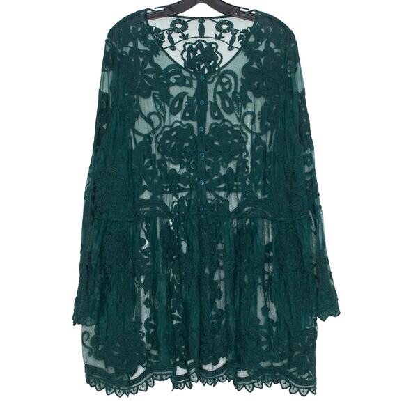 None and/or Unknown Tops - Top Sheer Floral Whimsigoth Boho Romantic Cottage Victorian Retro Jewel Bell 2X
